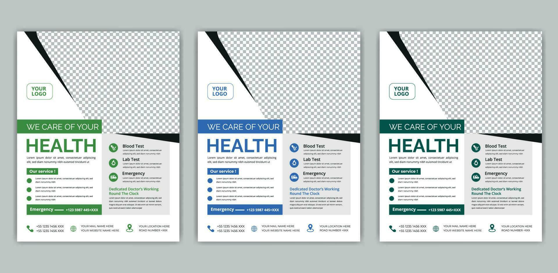 cuidado de la salud cubrir a4 modelo diseño y plano íconos para un reporte y médico folleto diseño, volantes, folletos decoración para impresión y presentación vector. vector