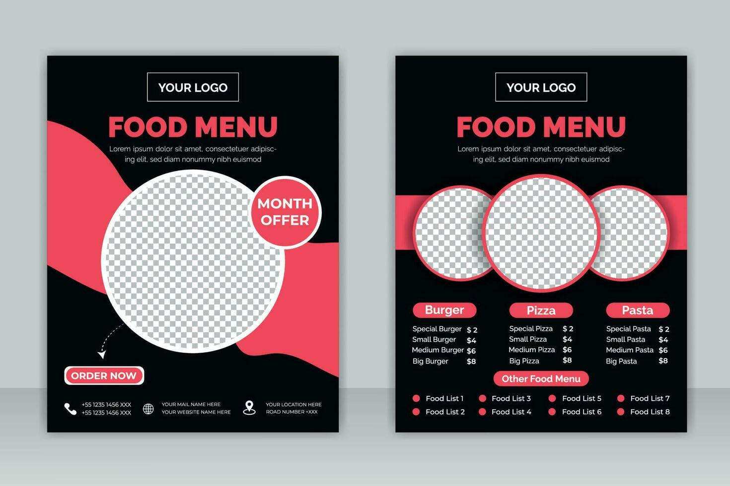 restaurant menu, Fast Food Flyer Design Template cooking, cafe and food ordering, junk food. Vector illustration for banner, poster, flyer, cover, menu, brochure