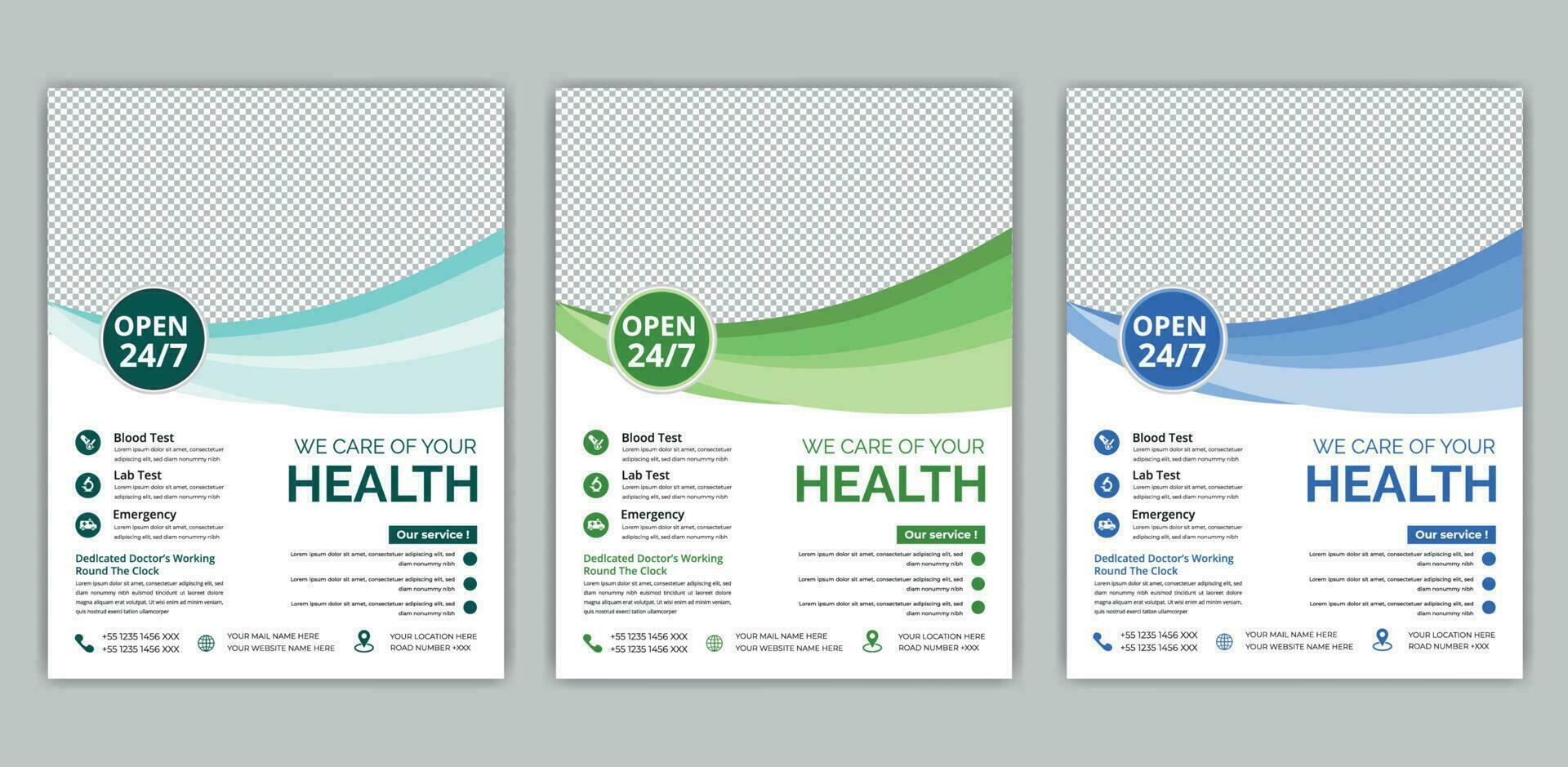 cuidado de la salud cubrir a4 modelo diseño y plano íconos para un reporte y médico folleto diseño, volantes, folletos decoración para impresión y presentación vector. vector