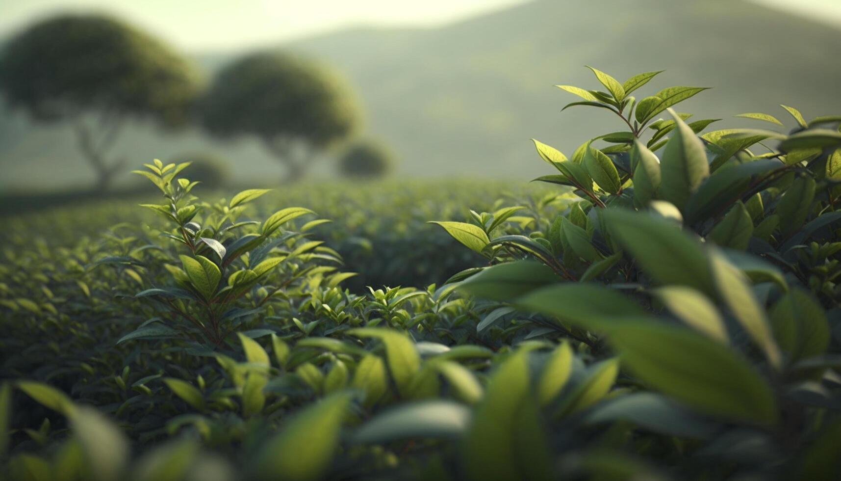 lozano verde té plantaciones en medio de el sereno belleza de naturaleza ai generado foto