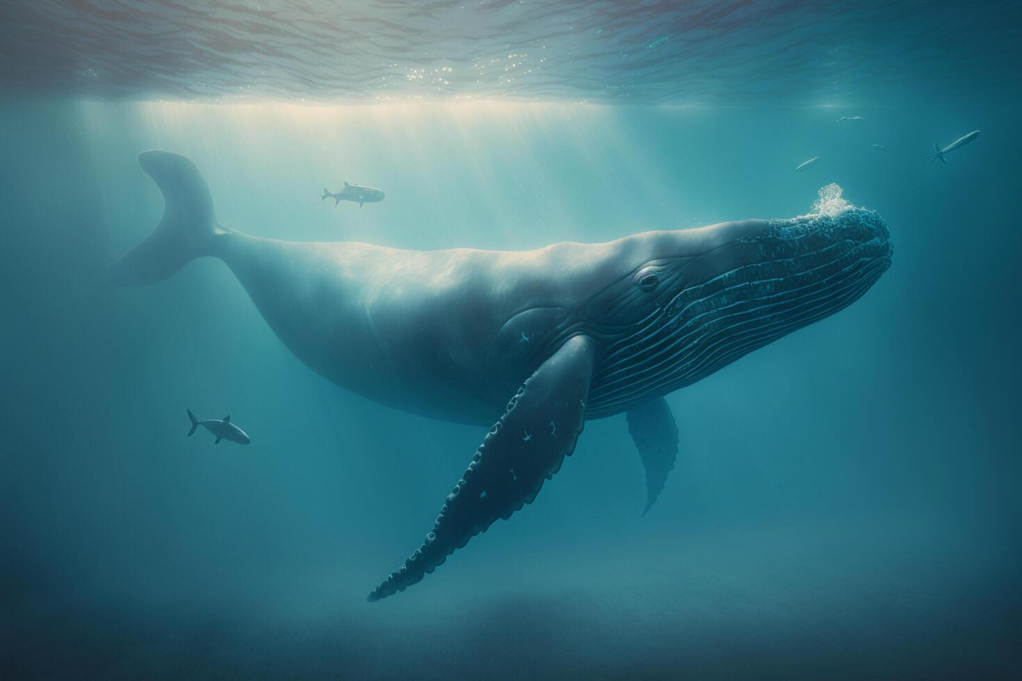 ilustración submarino Disparo ballena Oceano ai generado foto