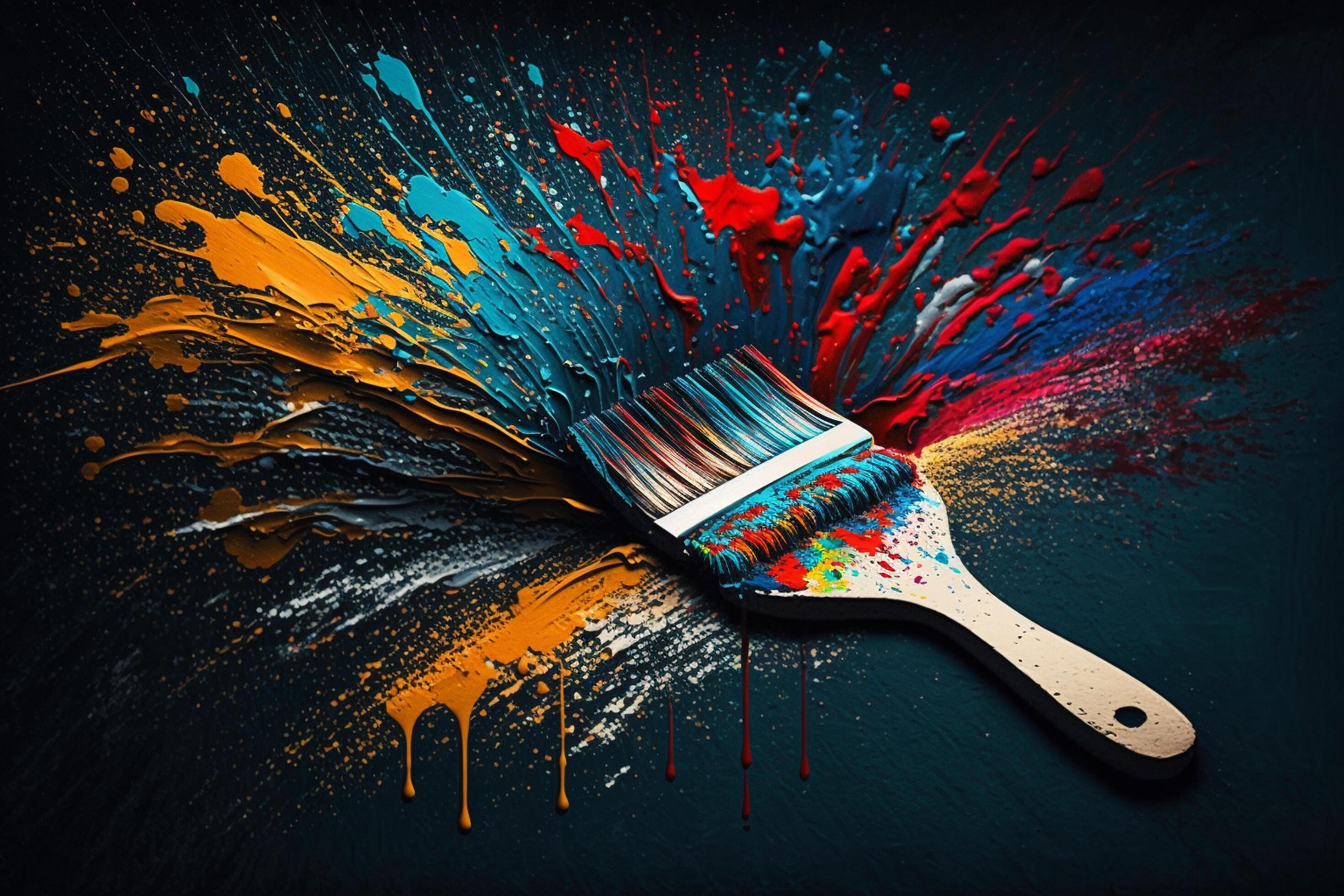 Paint brush full of colorful paint with big splash of paint 24070899