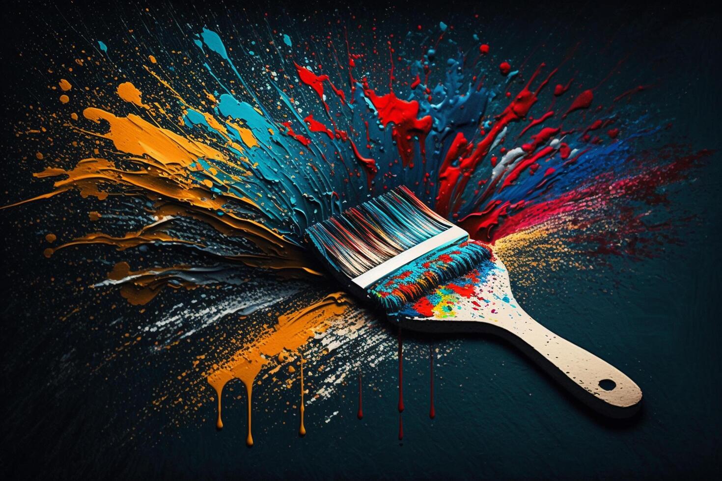 Paint brush full of colorful paint with big splash of paint photo