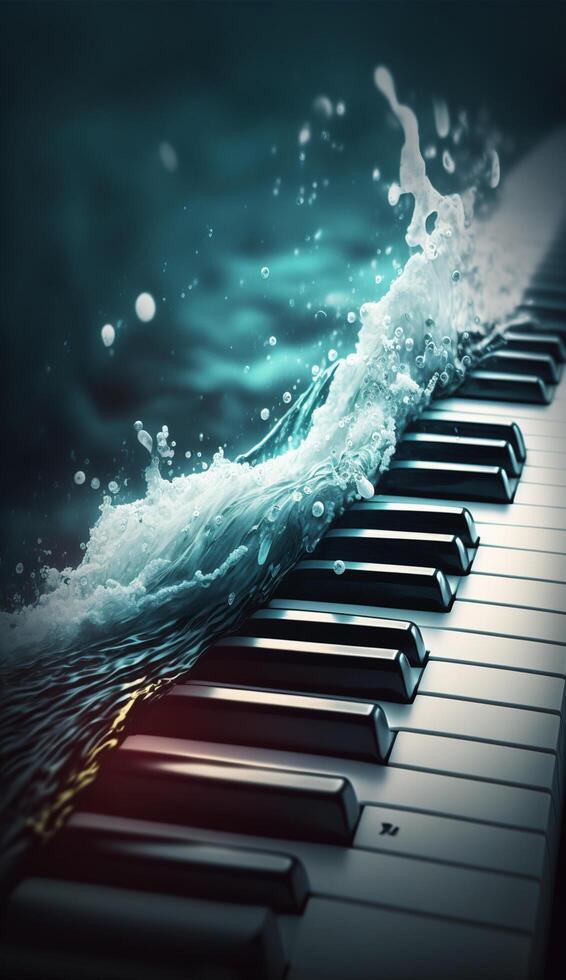 Sinking Melodies Piano keys engulfed by a wave photo