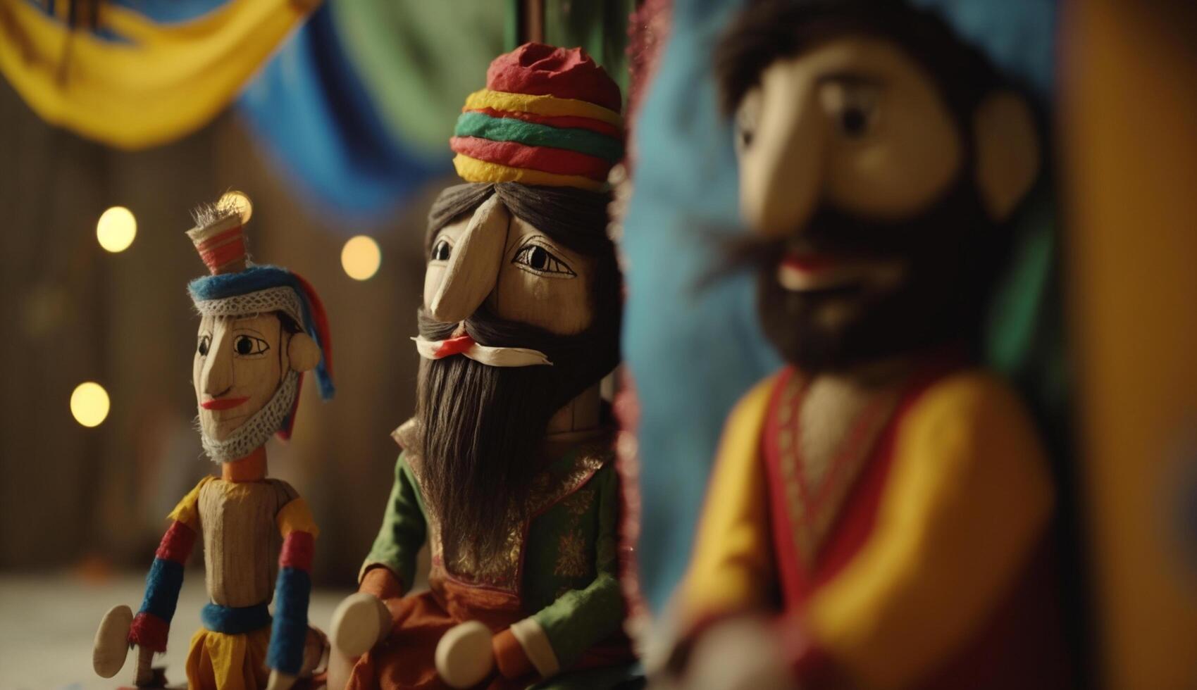 Colorful Wooden Puppets of Traditional Indian Puppet Theater photo