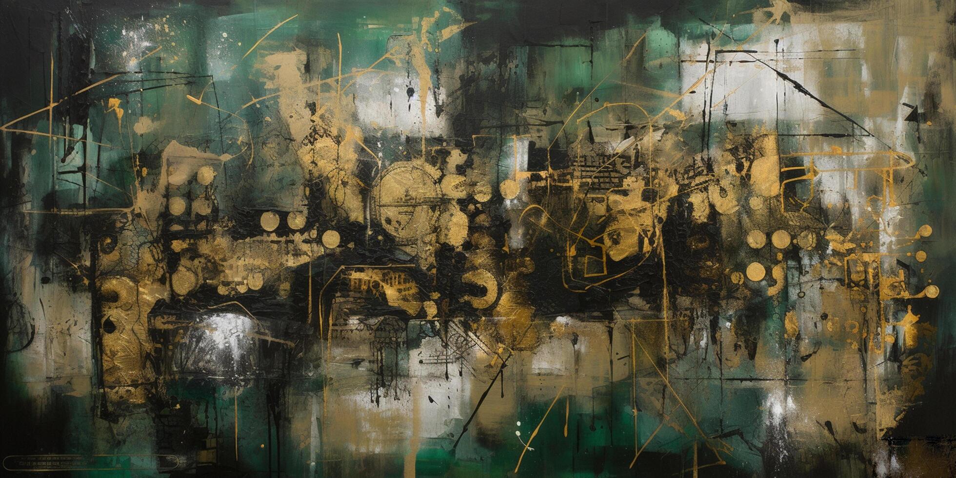 Industrial Elegance A Captivating Fusion of Collages, Paint, and Green-Sepia Palette on a Grand Canvas photo
