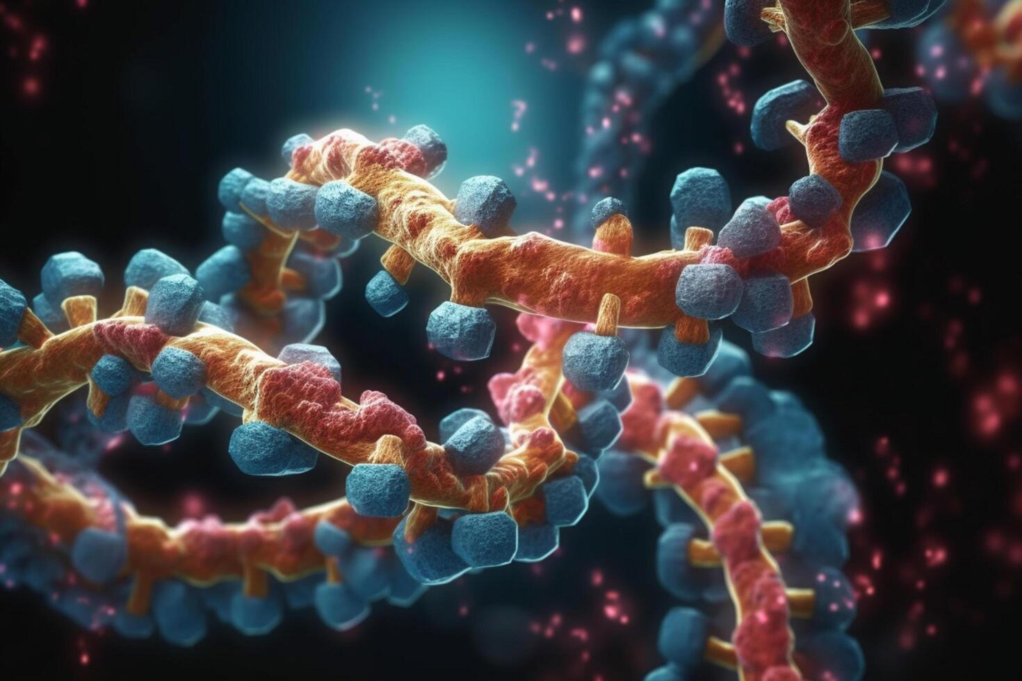 Vibrant 3D Illustration of DNA Replication in Microscopic Detail photo