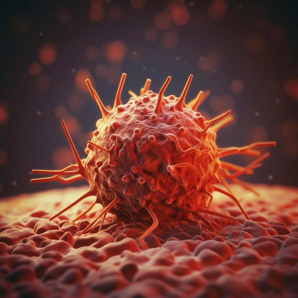 Exploring the Intricacies of Cellular Life A Mesmerizing 3D Illustration Showcasing the Microscopic World of Cancer Cells photo