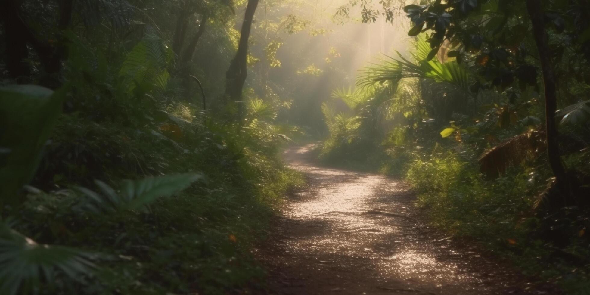 errante mediante el lozano selva un camino Menos viajado ai generado foto