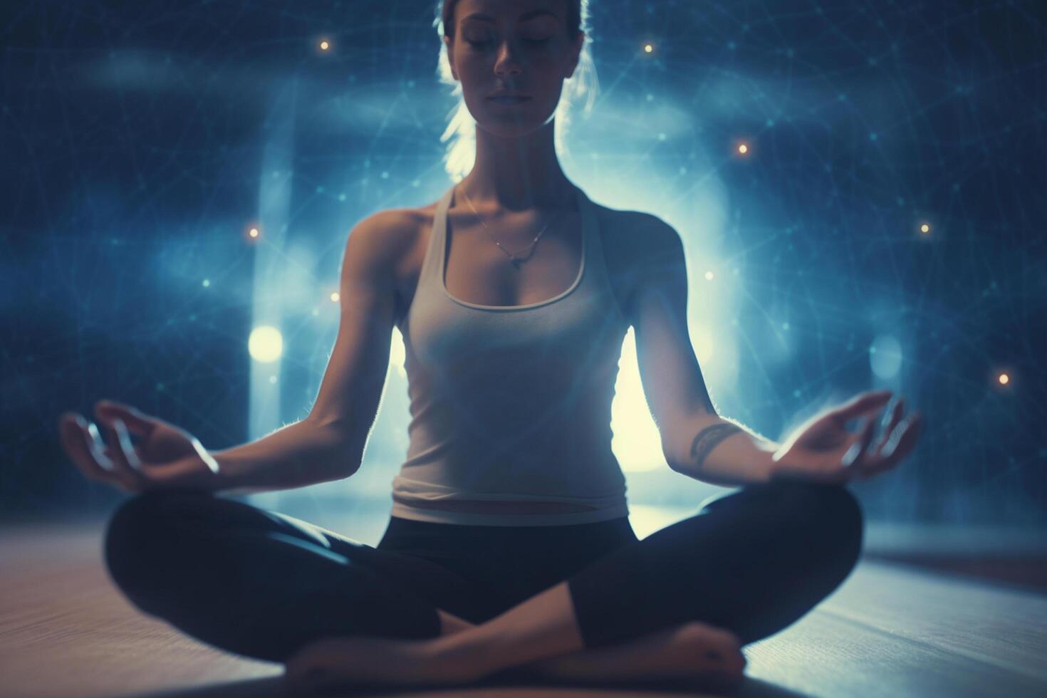 Finding Peace Within Woman Meditating in Cross-Legged Yoga Pose photo