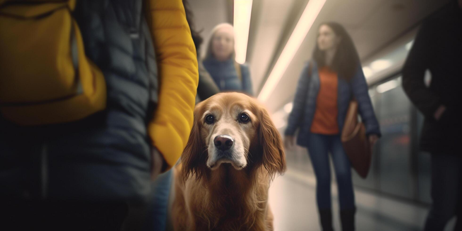 Patient Pooch Awaiting Departure in Subway Station photo