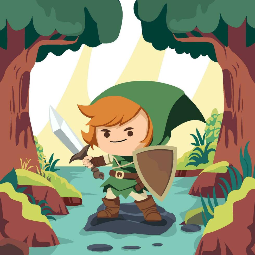 duende guerrero con espada en el bosque vector