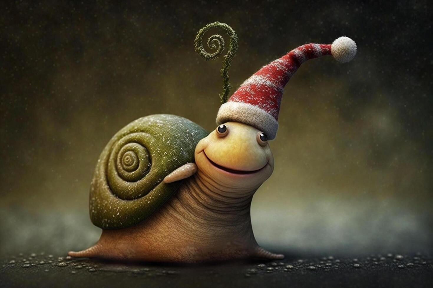 A funny happy snail for Christmas with Christmas decorations photo
