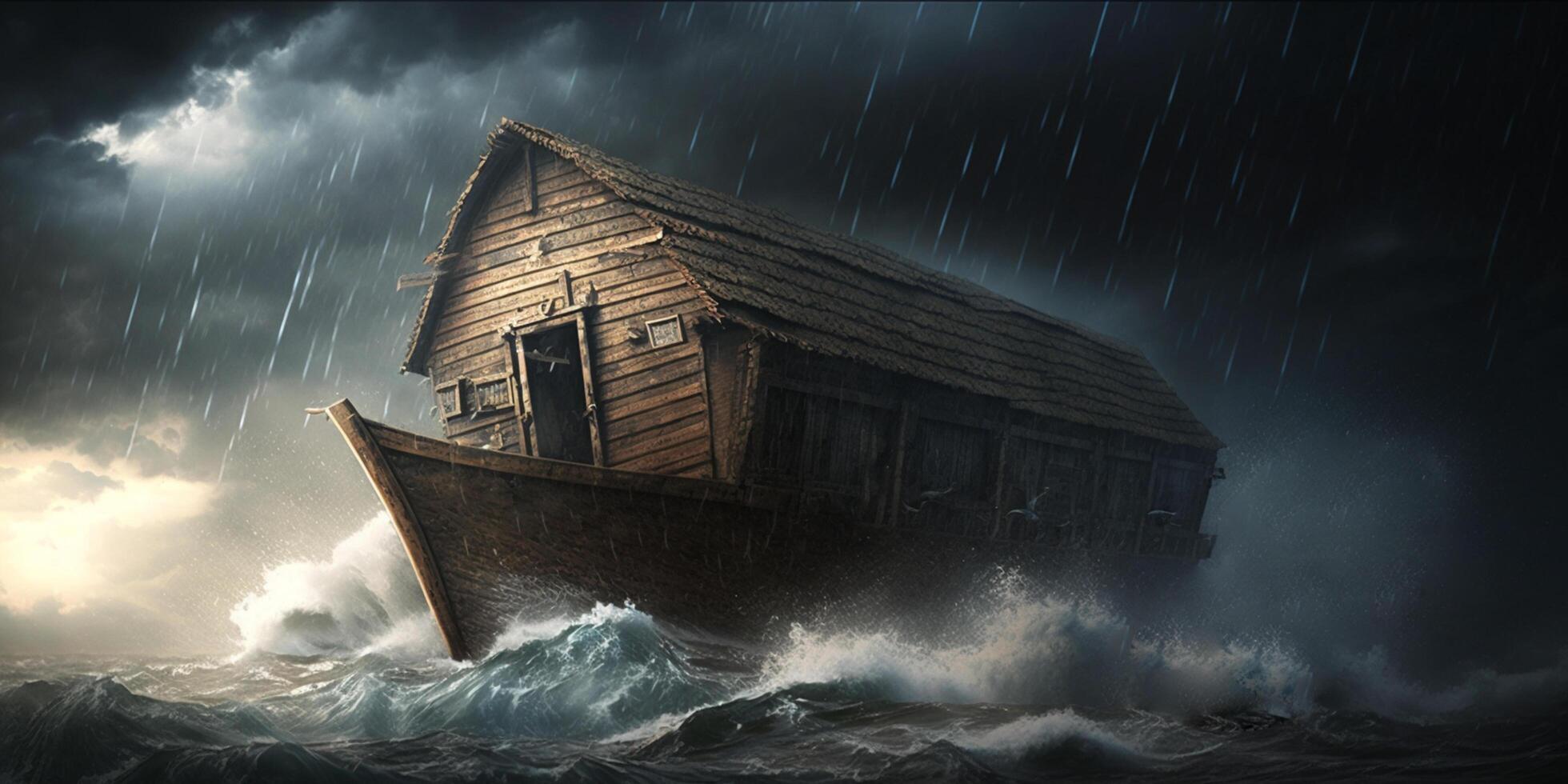 Illustration of Noah's Ark on the stormy sea content photo