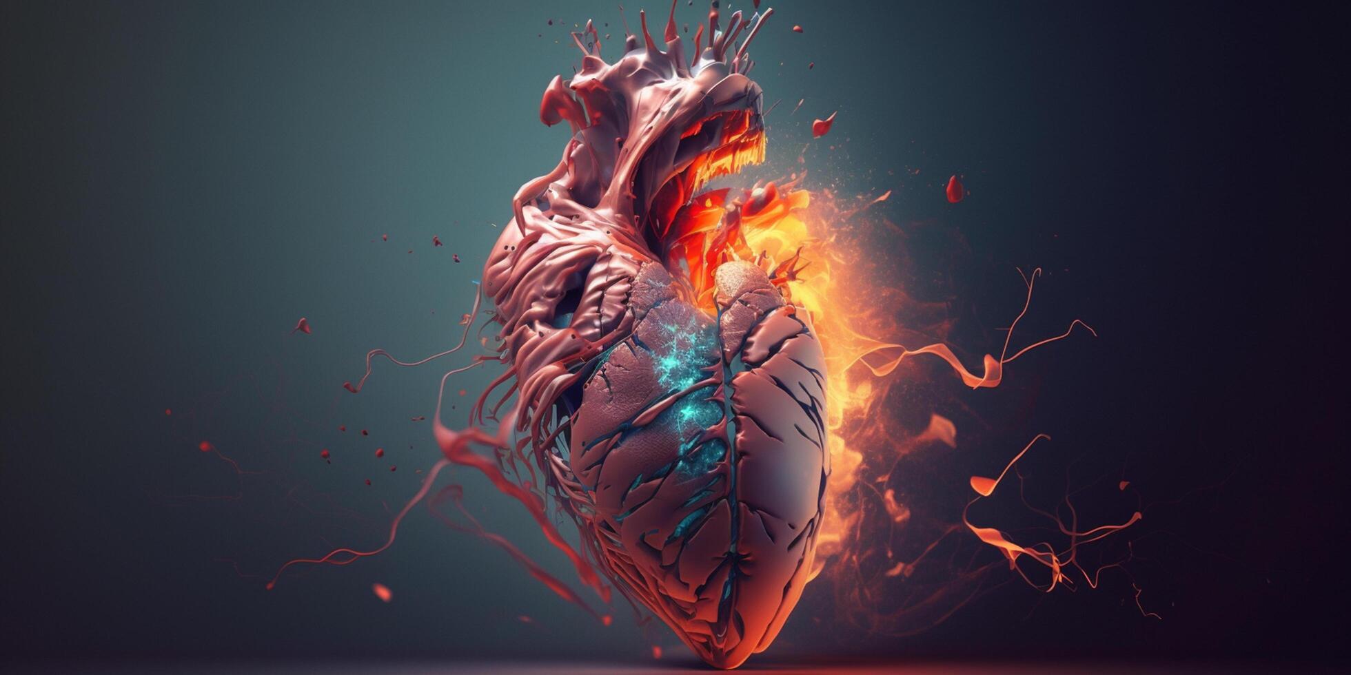 Heart in 3D animations with broken glowing elements Heart attack Emergency illustration photo