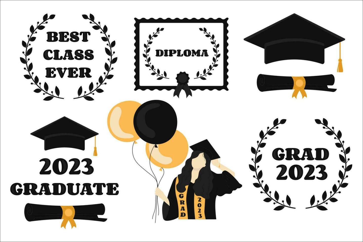 Set of Decorative Elements for Graduation Vector Illustrations
