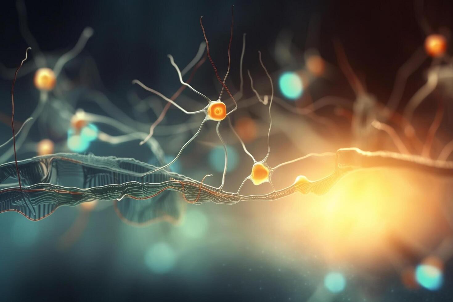 Vibrant 3D Illustration of the Biochemical Process of Nerve Impulses photo