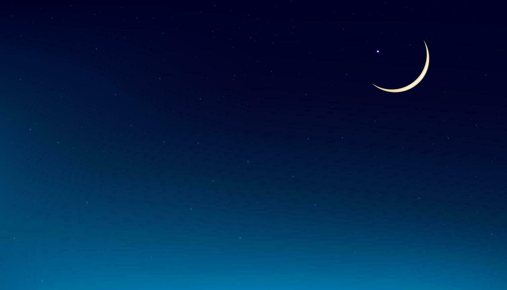 eid Alabama adha Mubarak tarjeta, media luna Luna en azul crepúsculo cielo en tarde, horizonte puesta de sol después puesta del sol, anochecer cielo con Copiar espacio, vector bandera símbolo islámico religión para eid Alabama fitr, Ramadán kareem