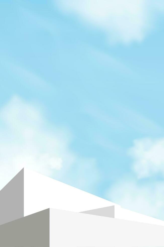 3d Step Podium over Cloud,Blue Sky Background,Vector Background display with White and Grey Stage Showcase Mockup,Minimal Design Backdrop for Spring, Summer cosmetic product vector