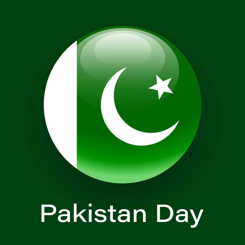 Pakistan day banner, March 23. Round 3d flag of Pakistan on a dark green background. Poster, congratulatory banner, vector