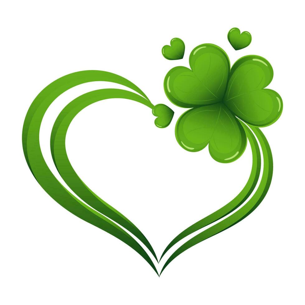 Heart with colorful clover leaf, shamrock. Logo, icon. St. Patrick's day illustration, vector