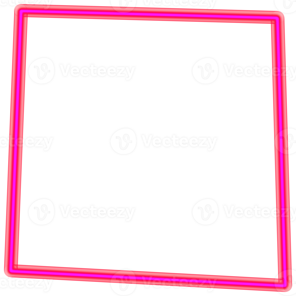 Glowing neon square for your decoration. Neon light, square frame, blank space for text, ultraviolet spectrum. png