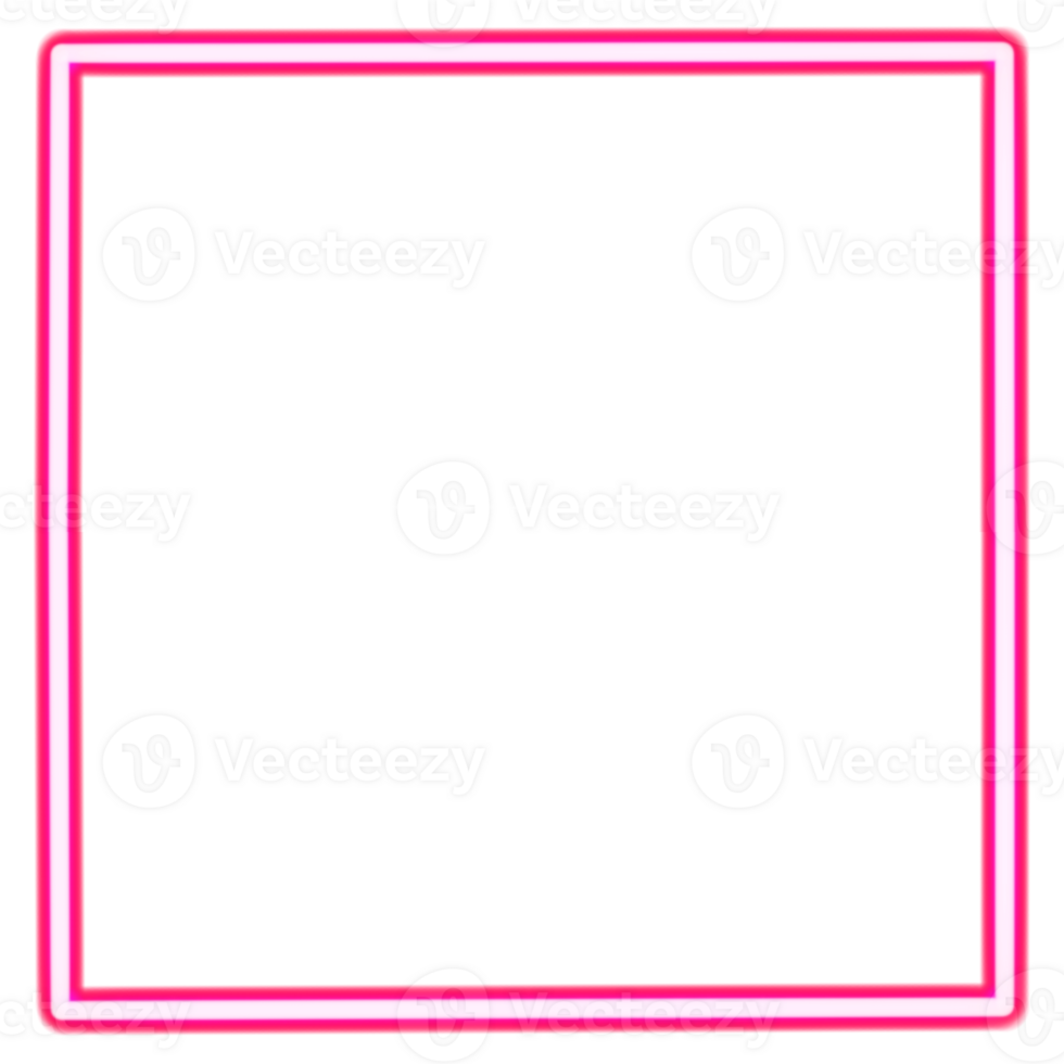 Glowing neon square for your decoration. Neon light, square frame, blank space for text, ultraviolet spectrum. png