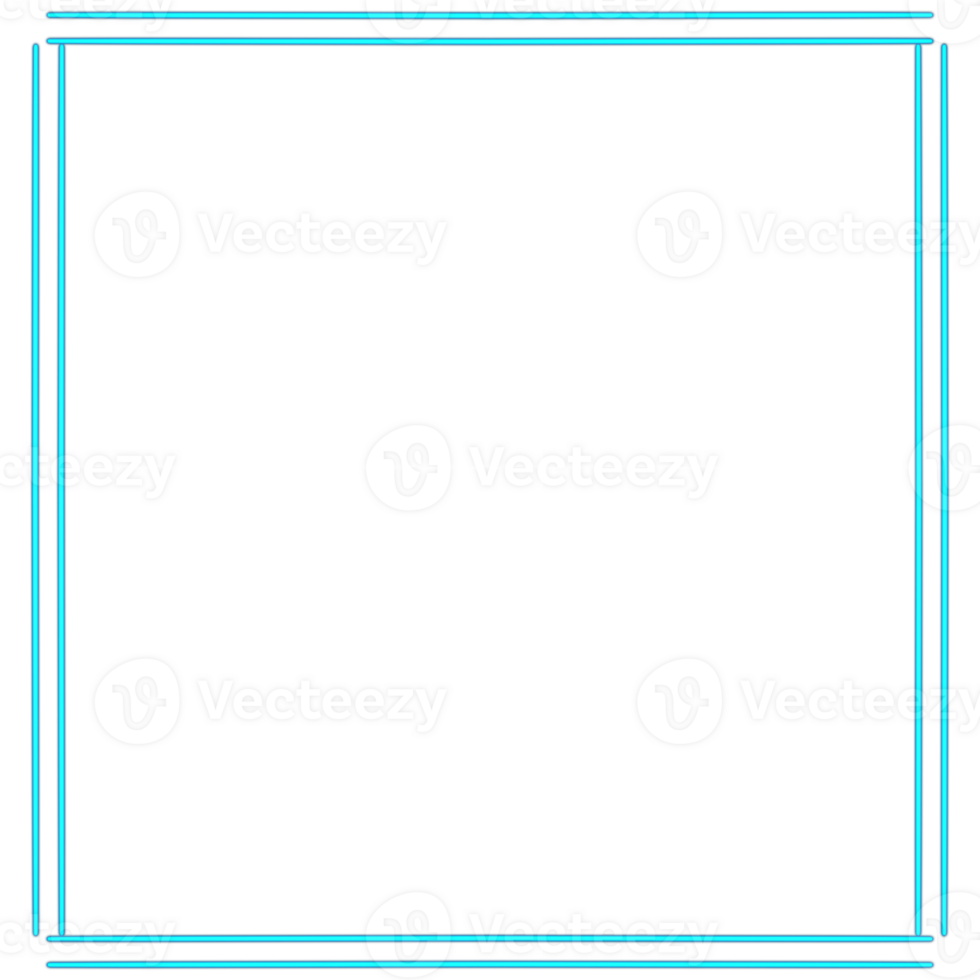 Glowing neon square for your decoration. Neon light, square frame, blank space for text, ultraviolet spectrum. png