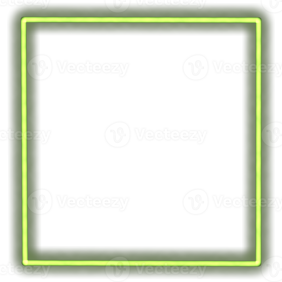 Glowing neon square for your decoration. Neon light, square frame, blank space for text, ultraviolet spectrum. png