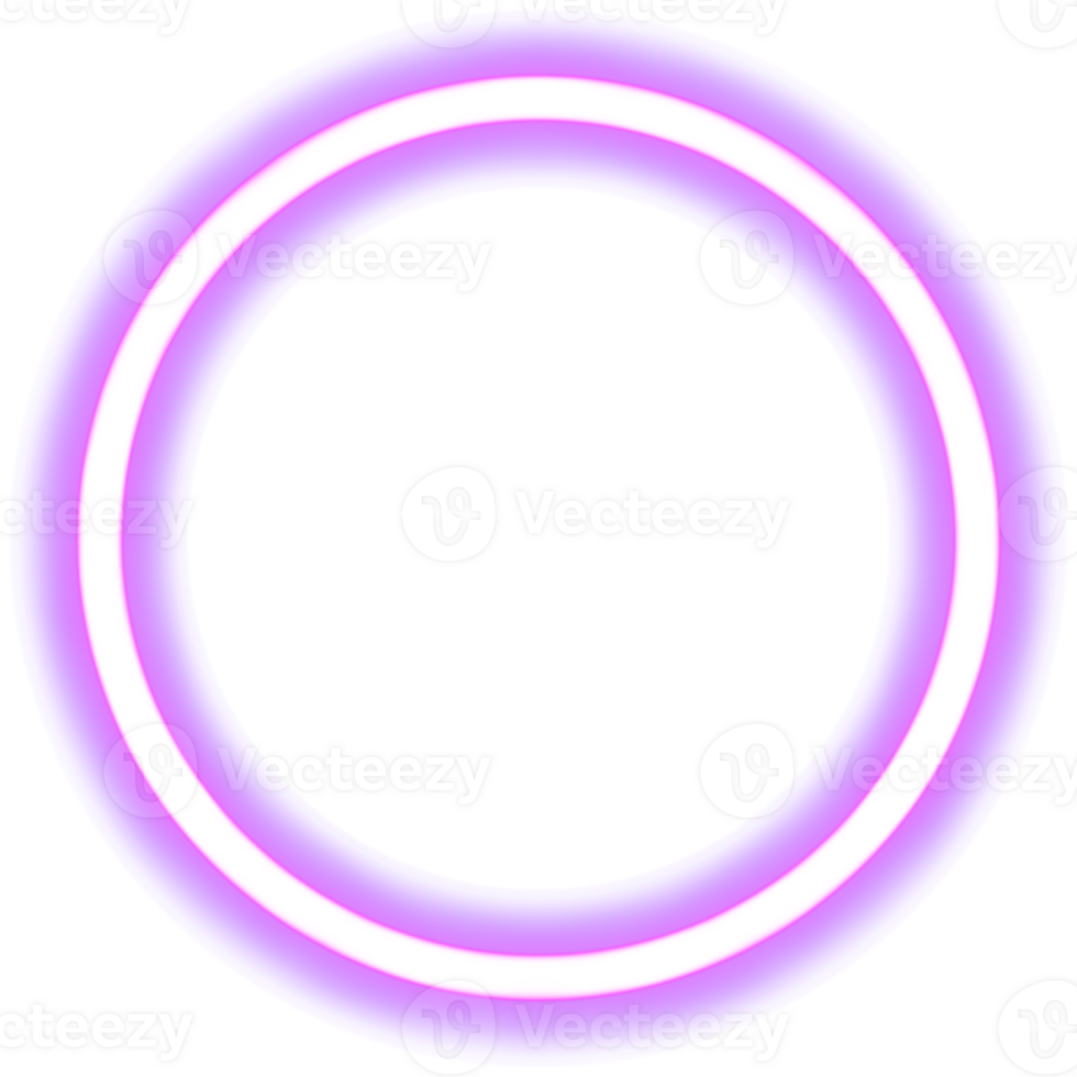 Glowing neon circle for your decoration. Neon light, round frame, blank space for text, ultraviolet spectrum, ring symbol, halo. png