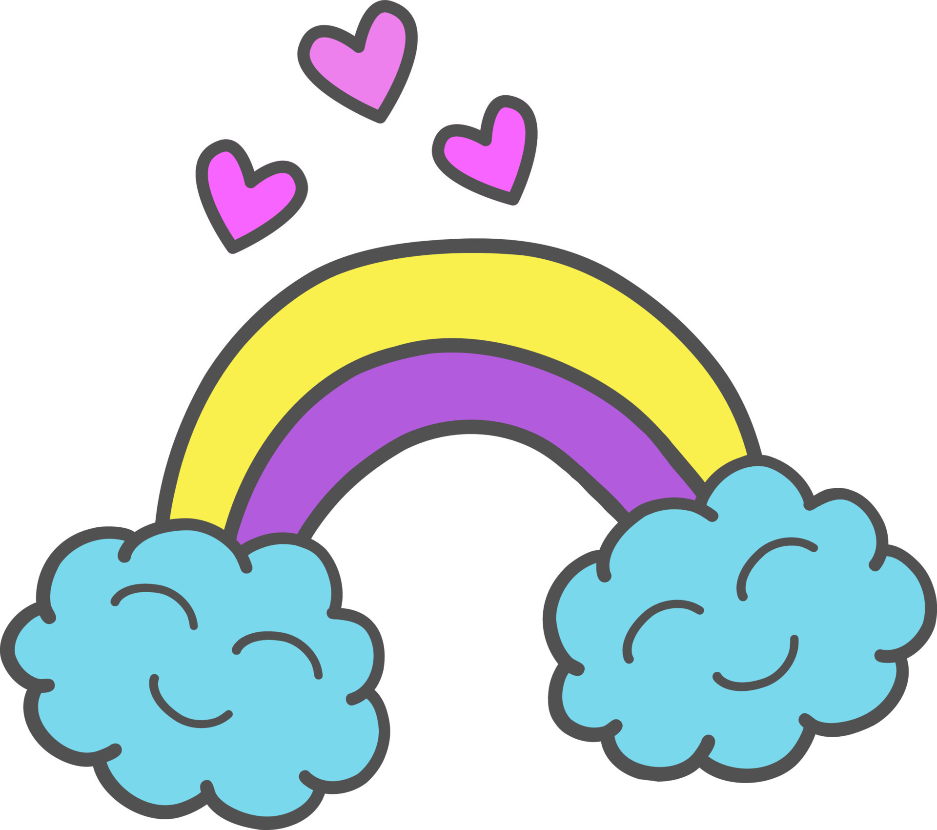 Vector illustration of clouds, rainbows of hearts. Clouds in love