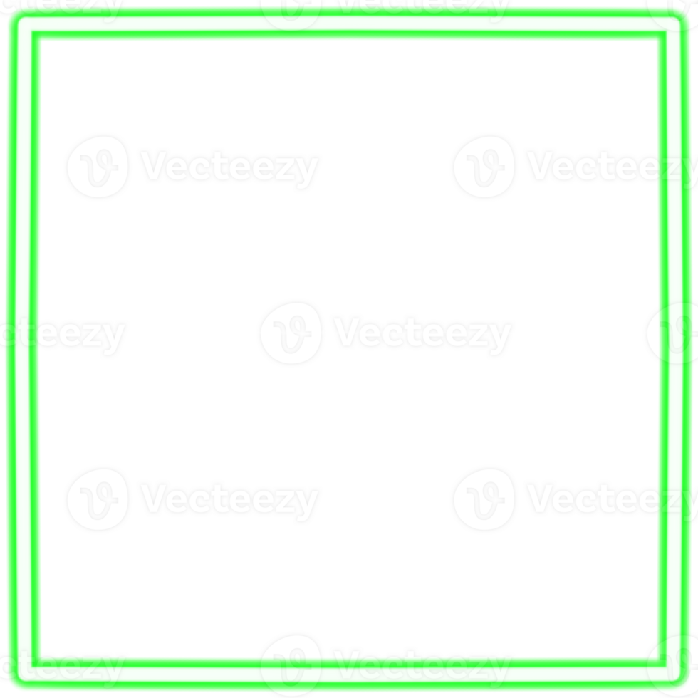 Glowing neon square for your decoration. Neon light, square frame, blank space for text, ultraviolet spectrum. png