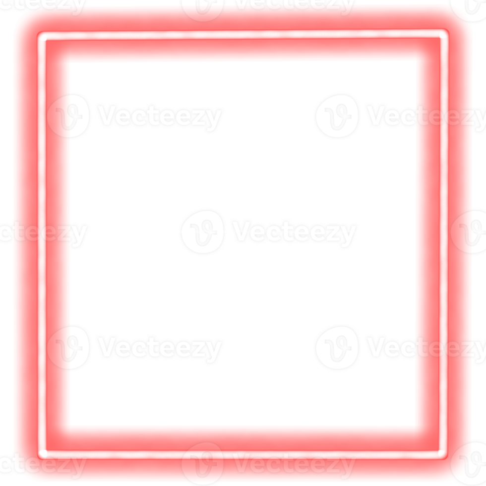 lysande neon fyrkant för din dekoration. neon ljus, fyrkant ram, tom Plats för text, ultraviolett spektrum. png