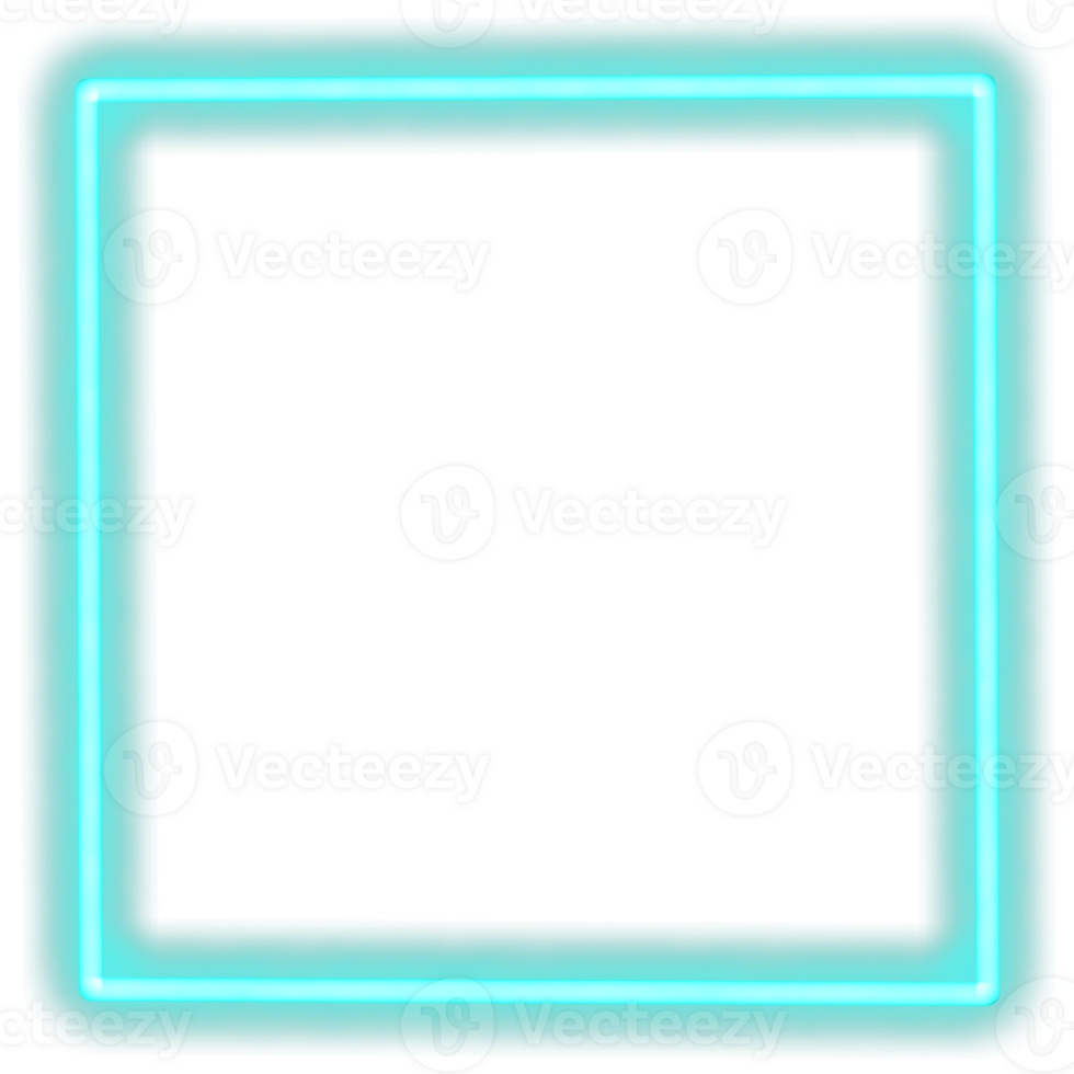 Glowing neon square for your decoration. Neon light, square frame, blank space for text, ultraviolet spectrum. png
