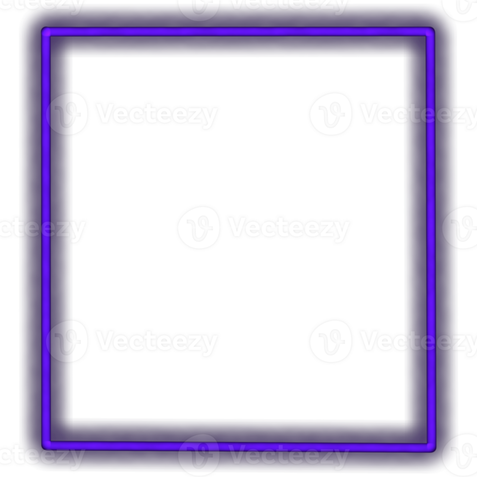Glowing neon square for your decoration. Neon light, square frame, blank space for text, ultraviolet spectrum. png