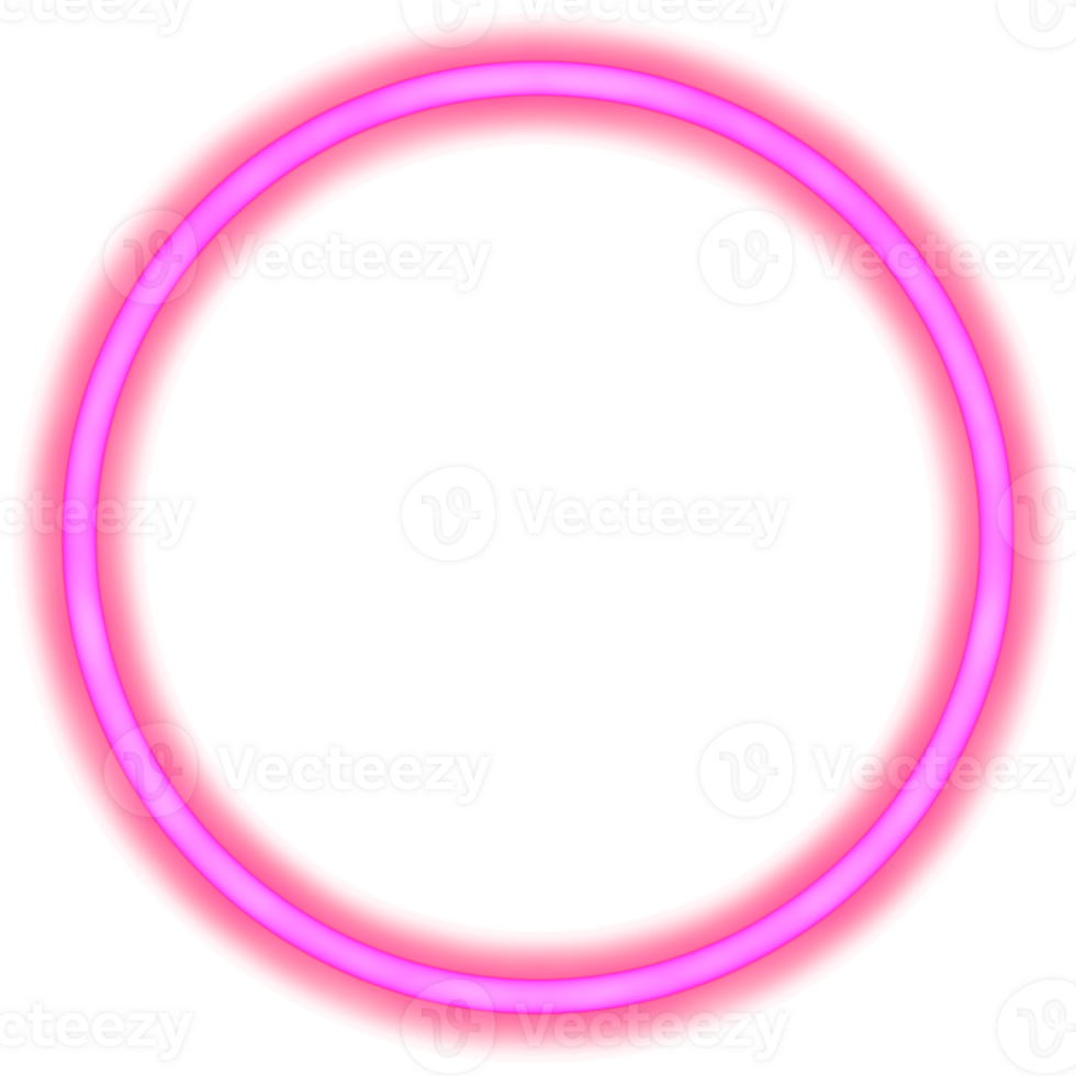 Glowing neon circle for your decoration. Neon light, round frame, blank space for text, ultraviolet spectrum, ring symbol, halo. png