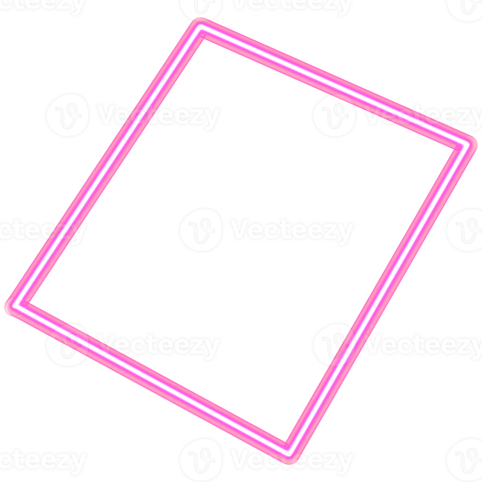 Glowing neon square for your decoration. Neon light, square frame, blank space for text, ultraviolet spectrum. png