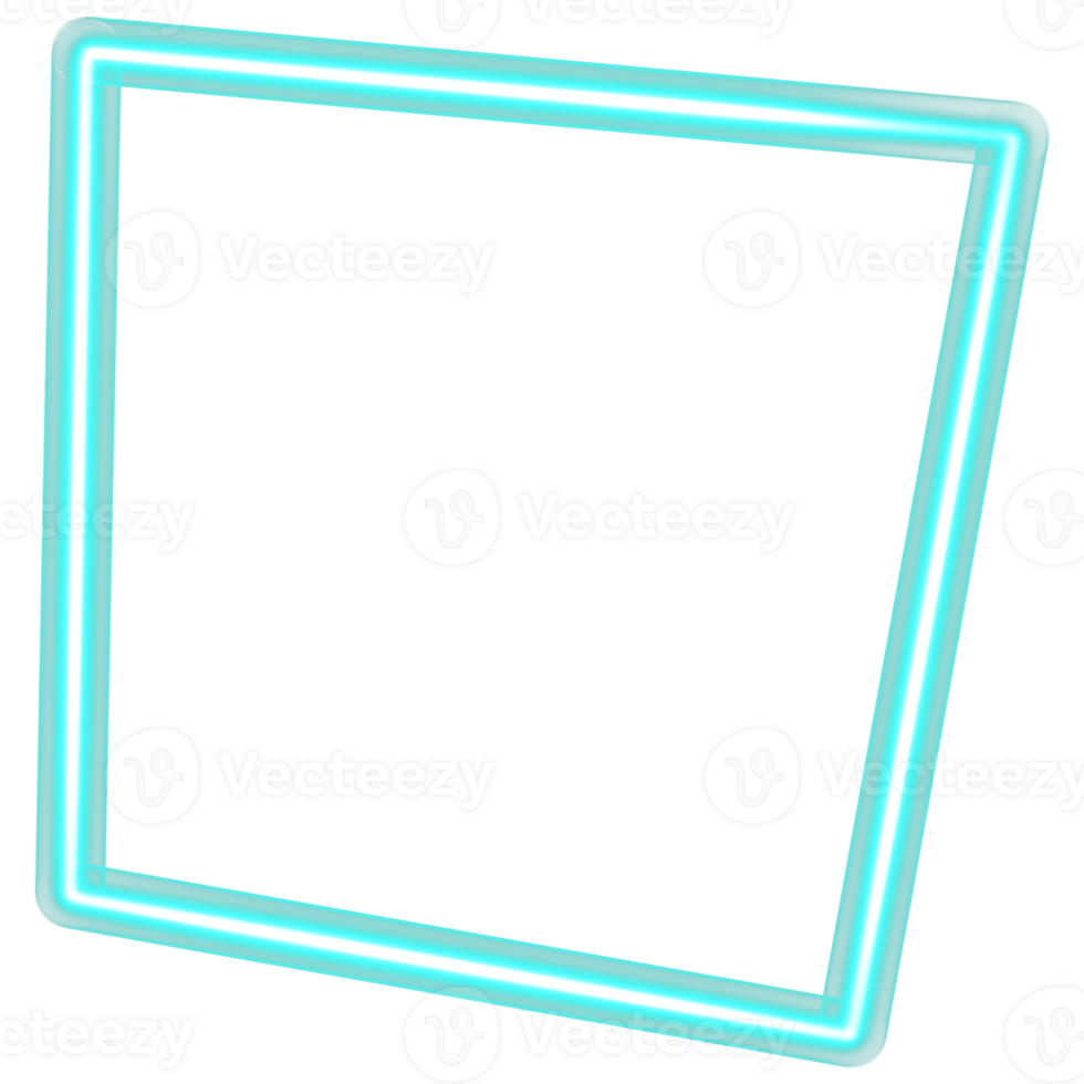 Glowing neon square for your decoration. Neon light, square frame, blank space for text, ultraviolet spectrum. png
