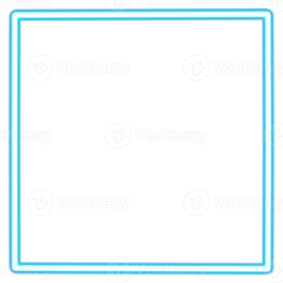 Glowing neon square for your decoration. Neon light, square frame, blank space for text, ultraviolet spectrum. png