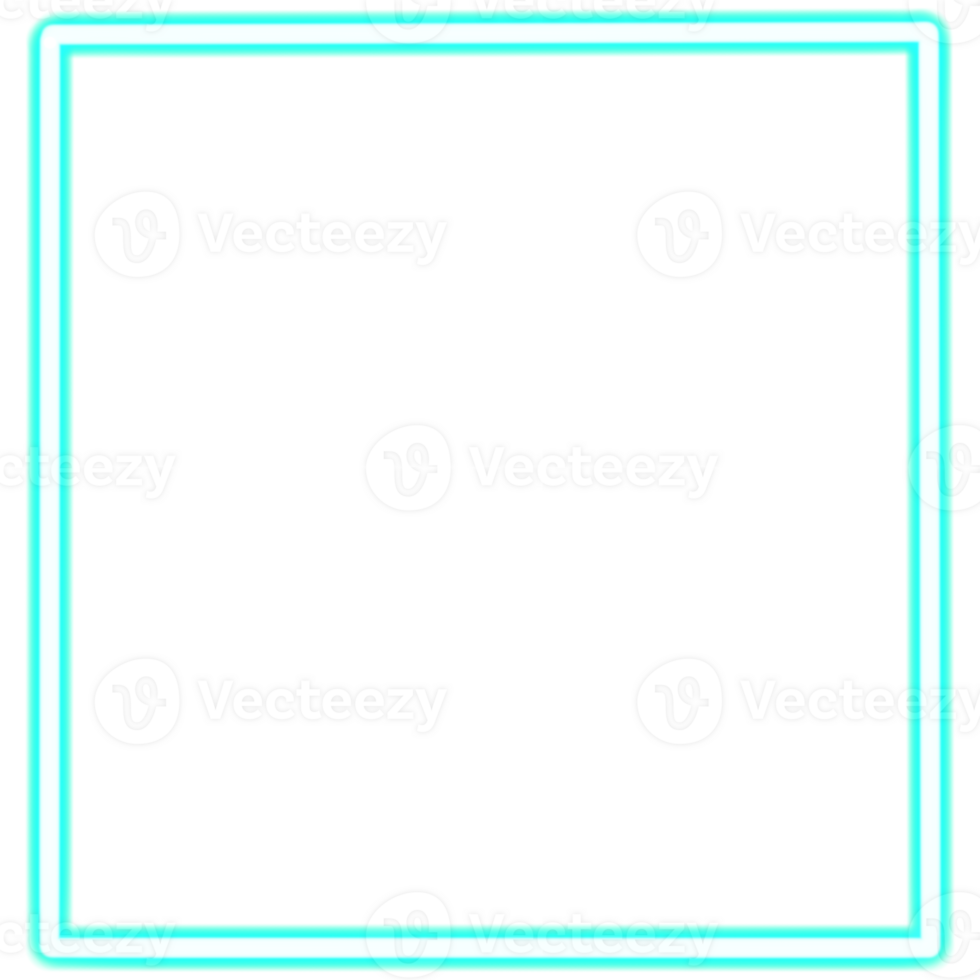 Glowing neon square for your decoration. Neon light, square frame, blank space for text, ultraviolet spectrum. png