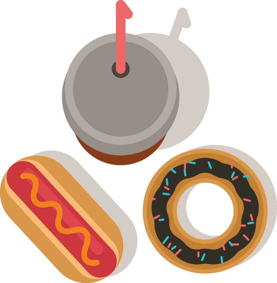 Fast Food Meal With Doughnut, Isolated Background. vector