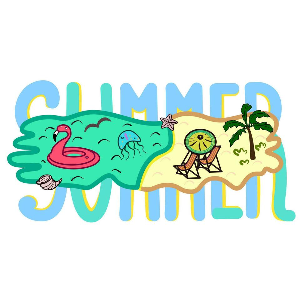vector logo con texto verano y linda tierra ,mar y palma