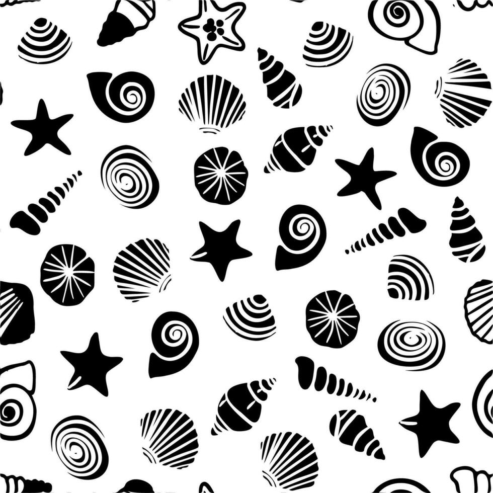 vector pattern sea objects black and white on white isolated