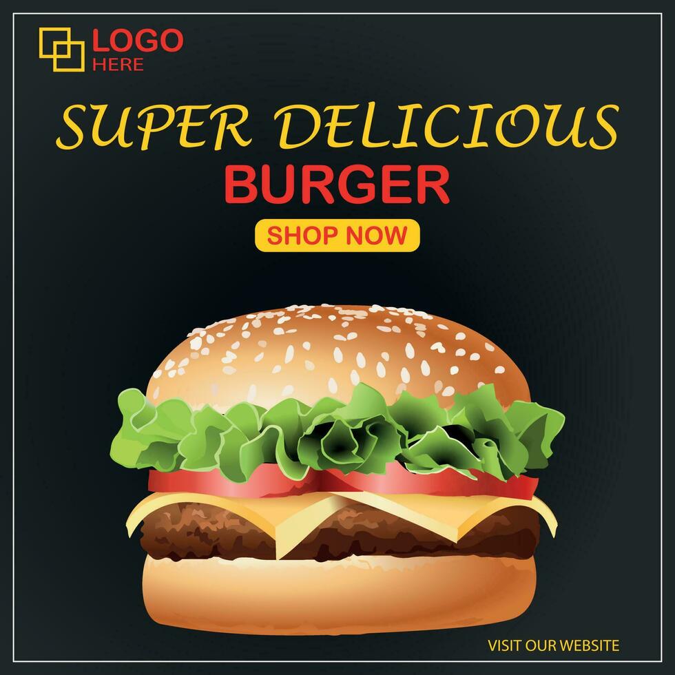 editable minimal social media burger poster. burger banner, magazine design. discount marketing post. advertising leaflet design. stylish social media ad. vector