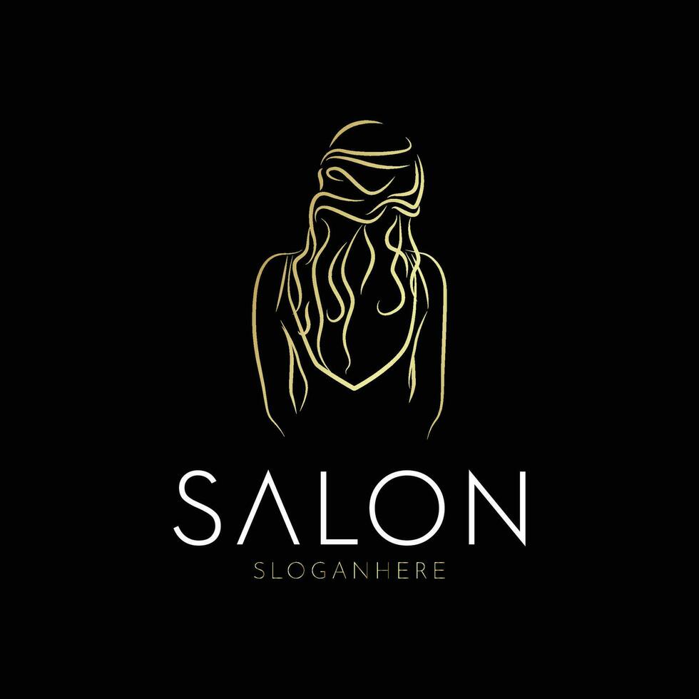 crear un elegante negocio logo salón diseño con ilustración de un hermosa mujer vector