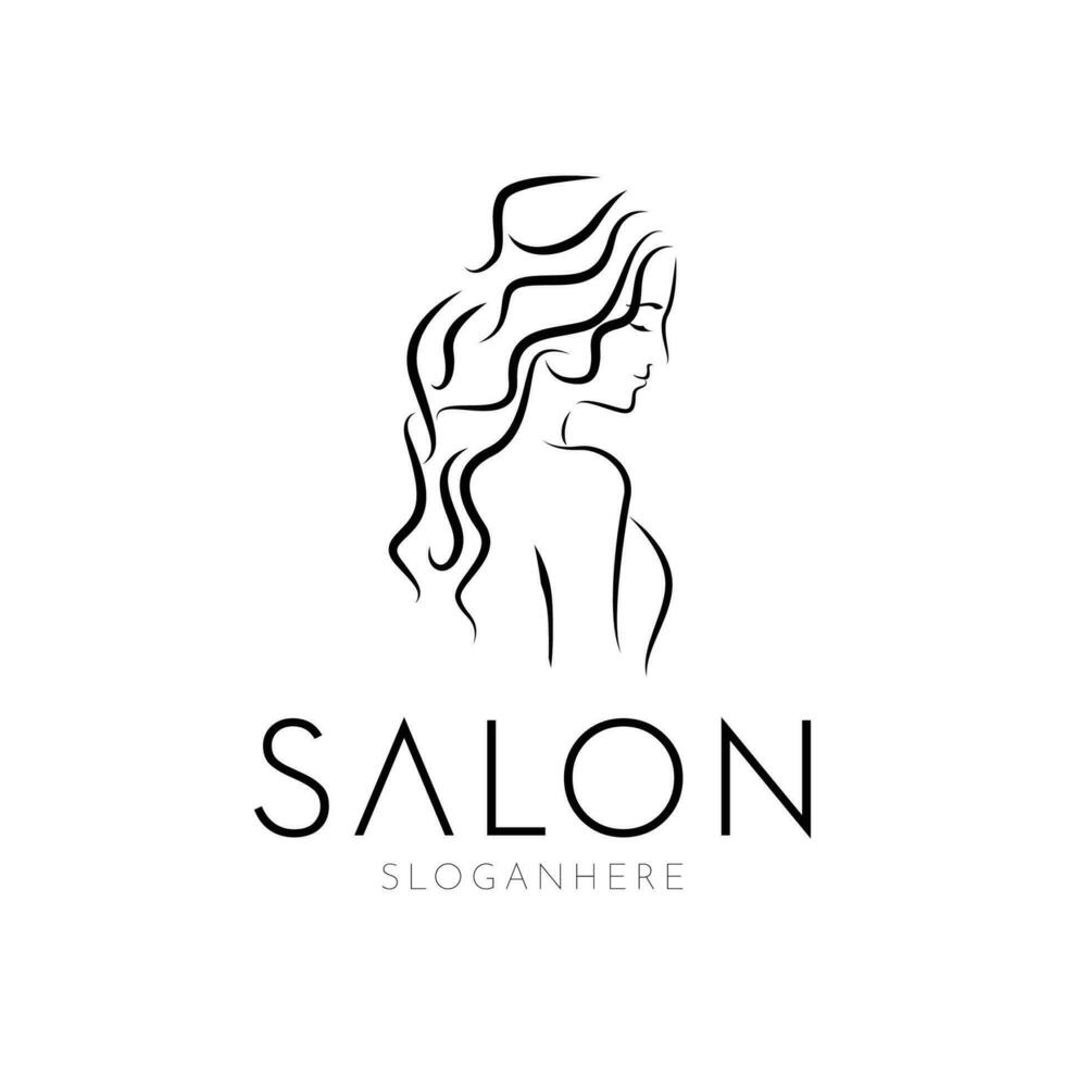 crear un elegante negocio logo salón diseño con ilustración de un hermosa mujer vector