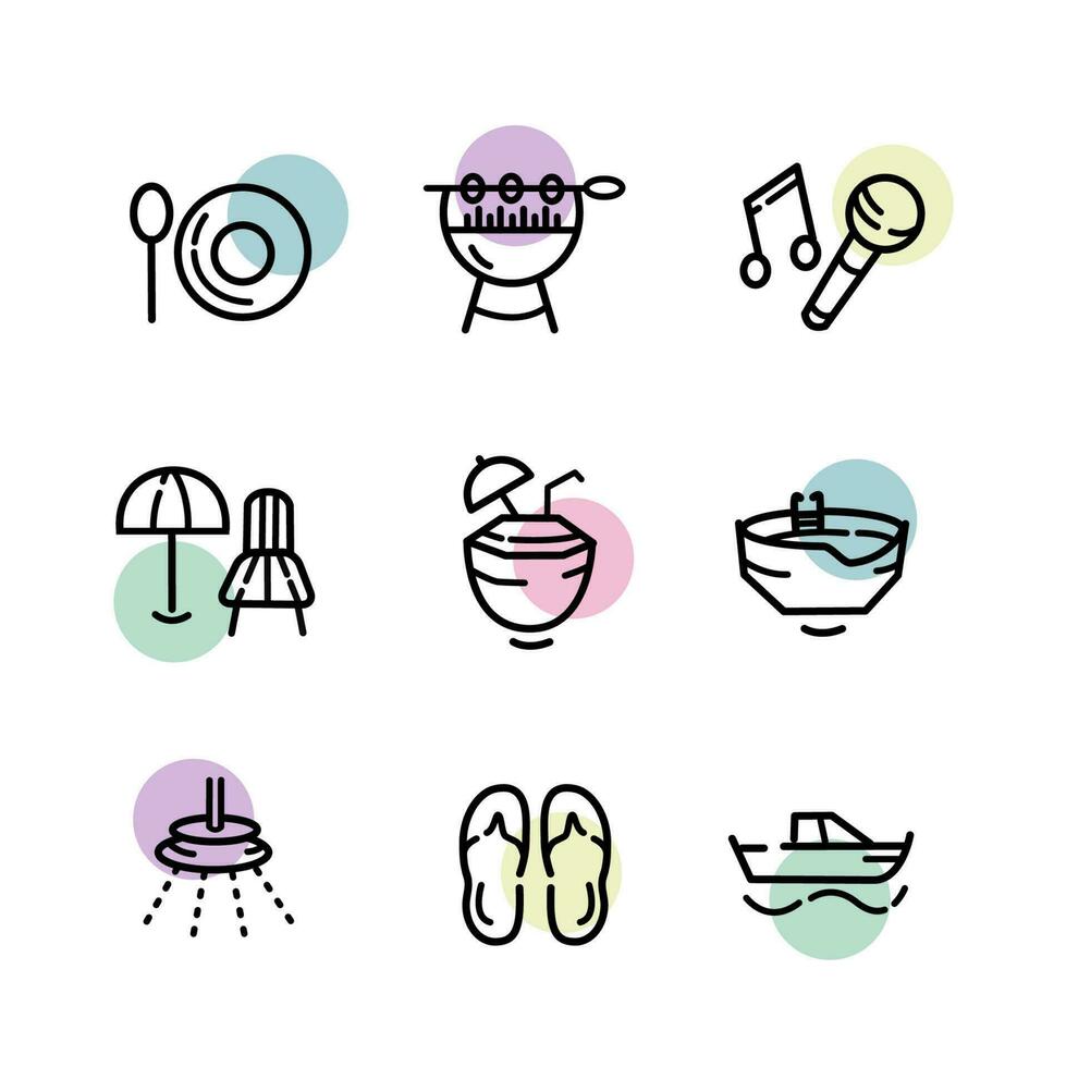 vector set summer icons with cute colors background