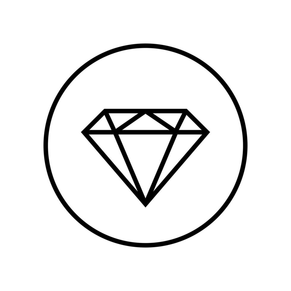 Diamond, gem line icon vector. Precious stone symbol isolated on circle outline background vector