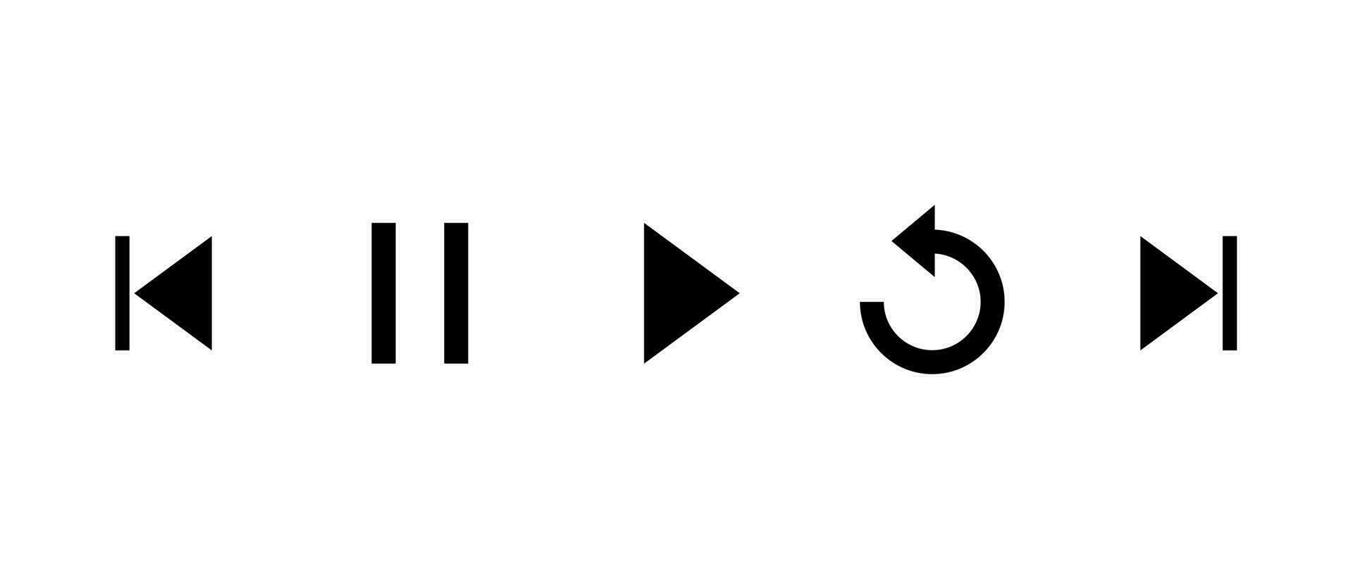 Previous, pause, play, replay, and next track icon vector. Elements for video streaming app vector