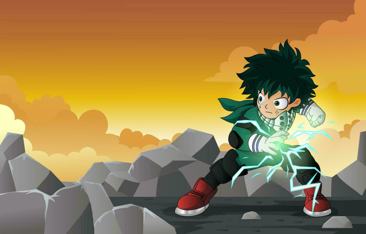 Young Hero in Action with His Lightning Power vector